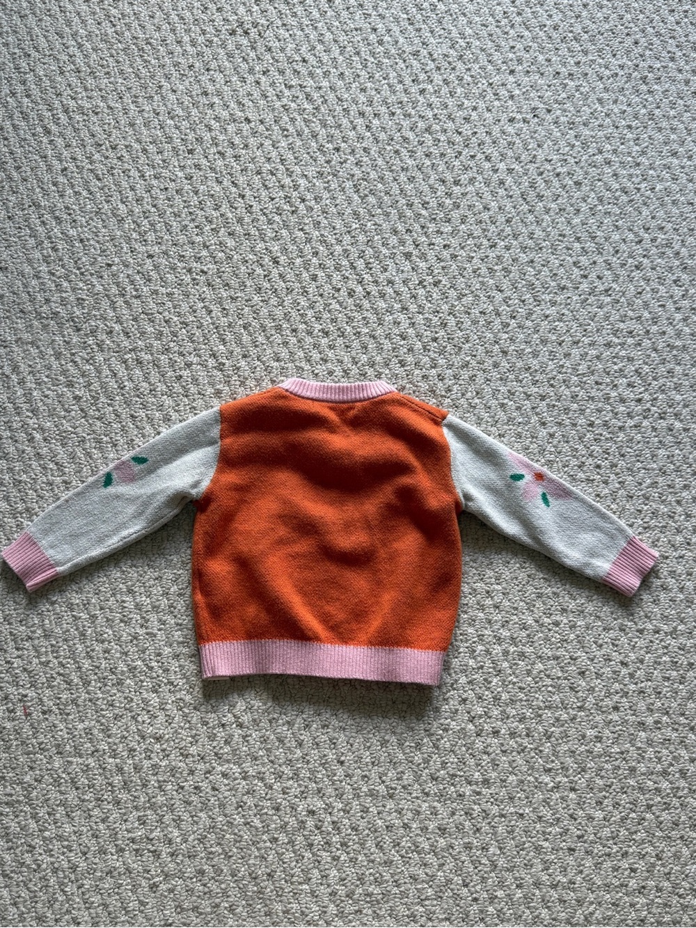 Girls Orange & Pink Flower Knit Cardigan - Picture 3 of 3